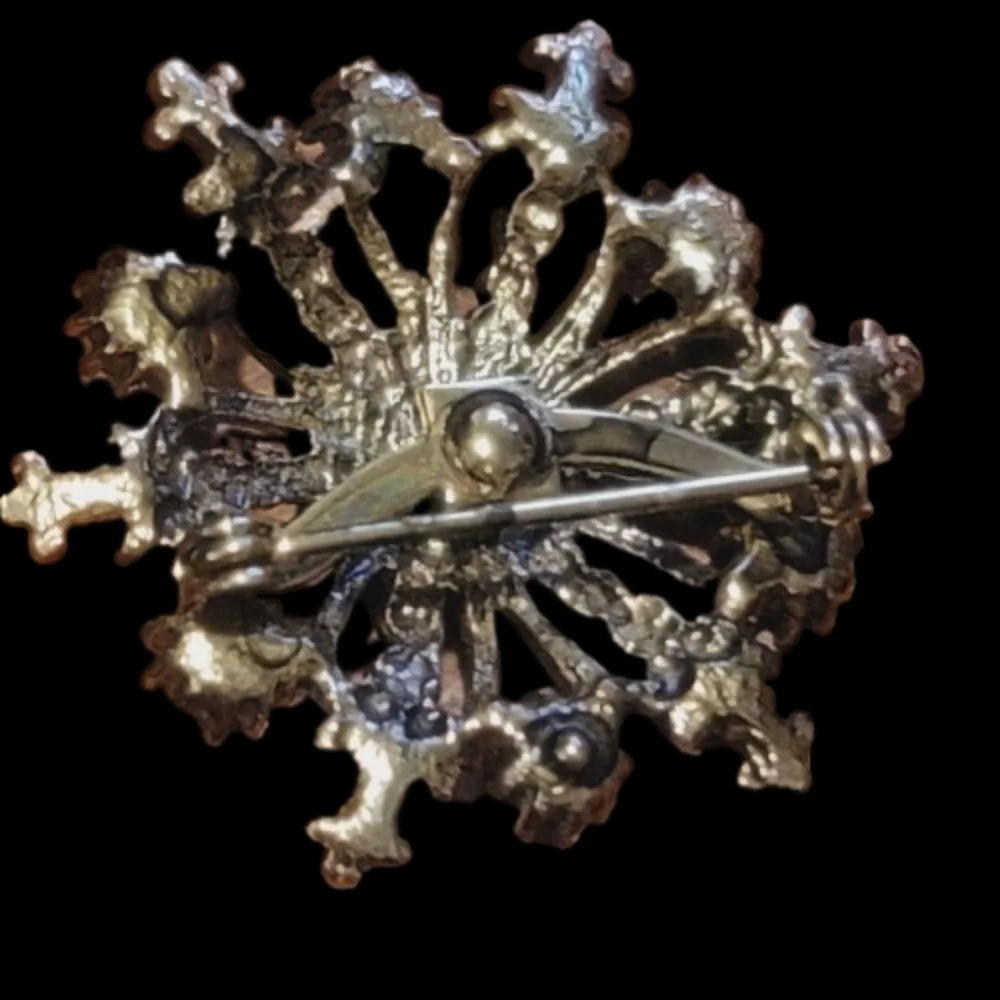 French brooch vintage couture  flower crystal green